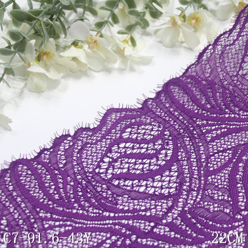 freedombeauty|Purple Double-Sided Wavy Ethnic Style Elastic Eyelash Lace Dance Costume Curtain 22cm Lace Trim Accessories