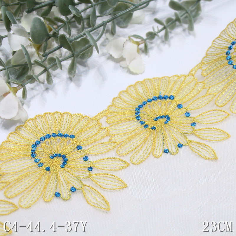 【1pack】-freedombeauty|Double-Sided Vintage Large Flower Mesh Embroidery Trim 23cm Curtain Sofa Cushion Lace Trim DIY Accessories