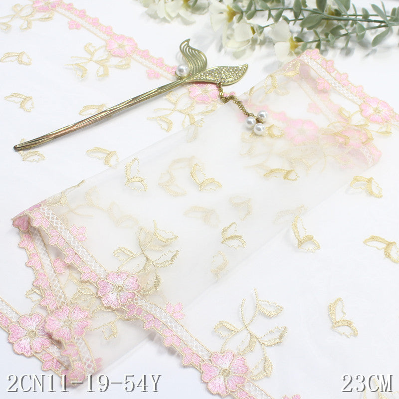 【1pack】-freedombeauty|Two-tone Mesh Double-sided Vintage Small Flower Embroidery Trim Curtain Sofa Cushion 24cm Lace Trim Accessories