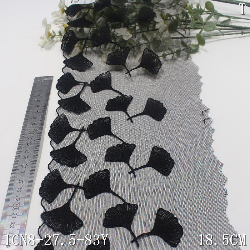 【1pack】-freedombeauty|Multicolor Single-Sided Half-Width Ancient Style Ginkgo Leaf Lightweight Mesh Embroidery Traditional Hanfu Lace Trim Accessories