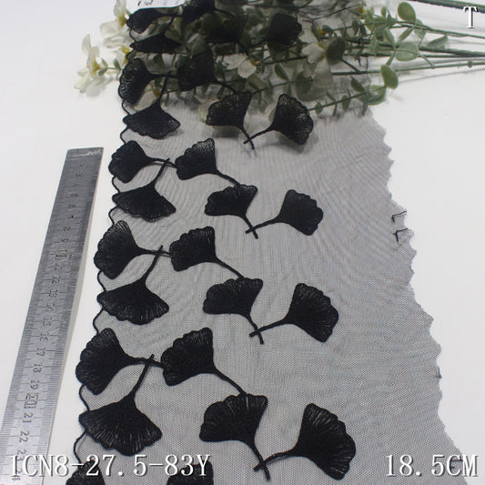 【1pack】-freedombeauty|Multicolor Single-Sided Half-Width Ancient Style Ginkgo Leaf Lightweight Mesh Embroidery Traditional Hanfu Lace Trim Accessories