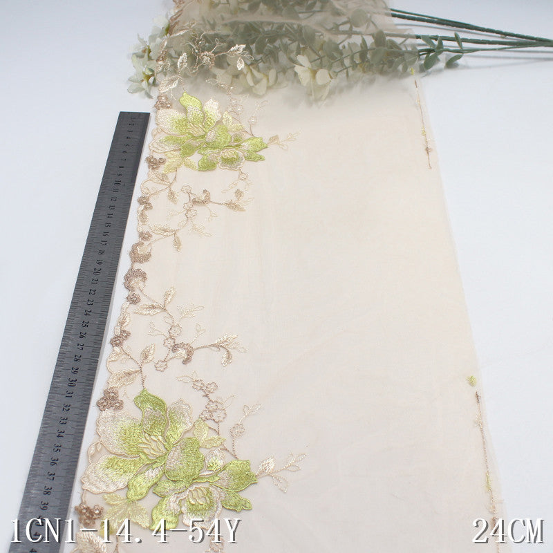 【1pack】-freedombeauty|Apricot Mesh Single-Sided Vintage Large Flower Embroidery Lace Trim Performance Costume Curtain Lace Trim DIY Accessories