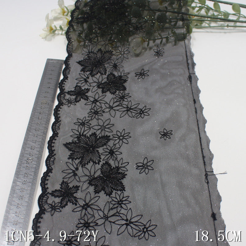 【1pack】-freedombeauty|Multicolor Glitter Single Edge Vintage Flower Mesh Embroidery 18cm Clothing Home Textile Lace Trim DIY