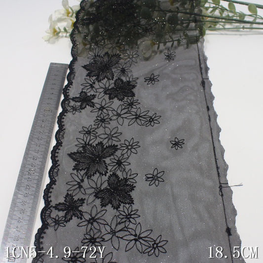 【1pack】-freedombeauty|Multicolor Glitter Single Edge Vintage Flower Mesh Embroidery 18cm Clothing Home Textile Lace Trim DIY