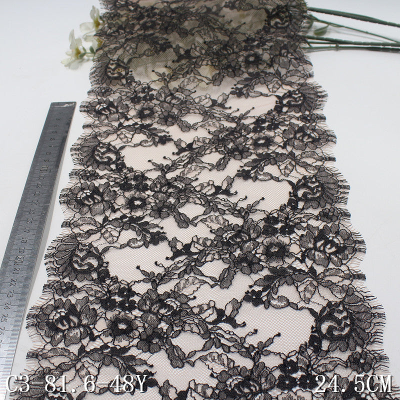 freedombeauty|Apricot Skin Tone Base Mesh French Black Full Pattern Non-Elastic Eyelash Lace Lightweight Home Textile Lace Trim