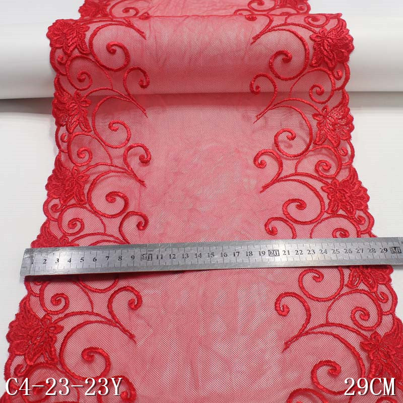 freedombeauty|Red Mesh Double Wave Pattern Embroidered Lace Trim for Curtains and Home Decor