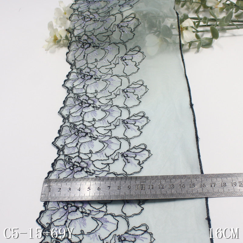 【1pack】-freedombeauty|Purple Mesh Single Edge Silver Thread Ancient Style Flower Embroidery Trim Clothing Home Textile Lace Trim Accessories DIY