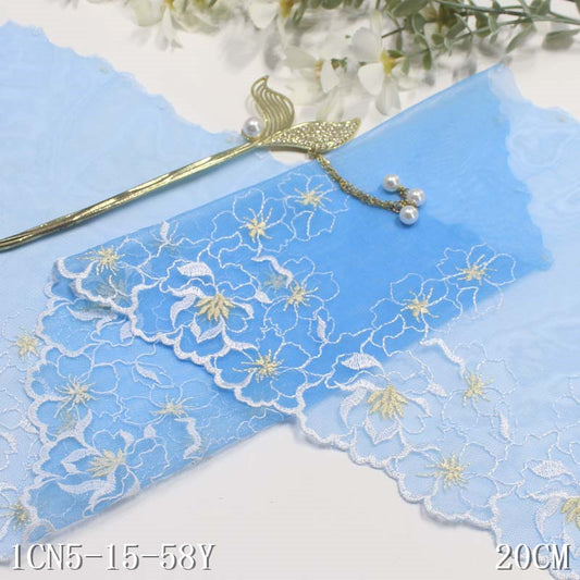 【1pack】-freedombeauty|Blue Mesh Single Side Simple Polyester Thread Flower Embroidery Trim DIY Curtain Clothing Lace Trim Accessories