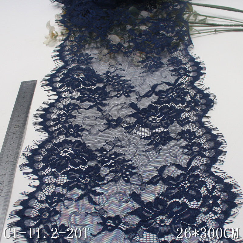 freedombeauty|Black and Blue Double Wave Retro Flower Soft Non-Elastic Eyelash 25cm Clothing Home Textile Lace Trim DIY