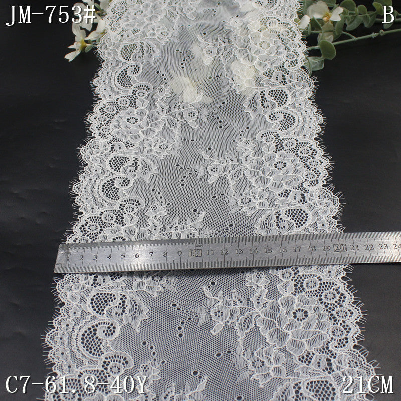 freedombeauty|Asymmetric Retro Floral Lightweight Elastic Eyelash Garment Home Textile 21cm Lace Trim Accessories