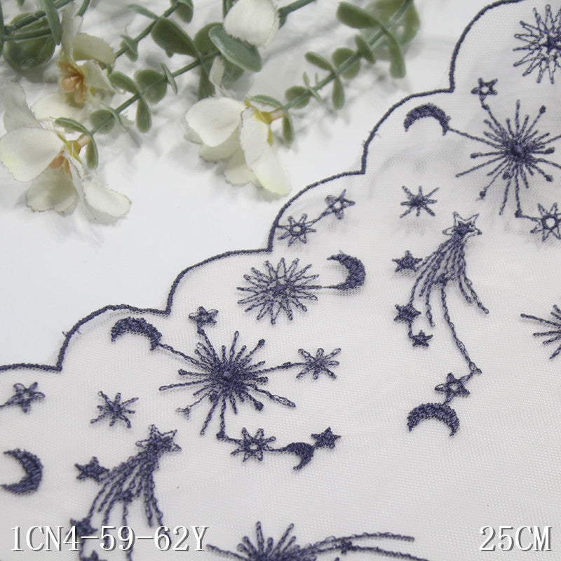 【1pack】-freedombeauty|Pink Mesh Double Wave Sun Moon Star Embroidery Trim Curtain Sofa Cushion 25cm Lace Trim Accessories