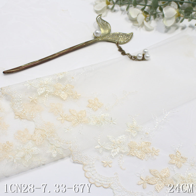 【1pack】-freedombeauty|Beige Mesh French Style Single-Sided Small Flower Embroidery Lace Trim 24cm Clothing Home Textile Lace Trim DIY Accessories