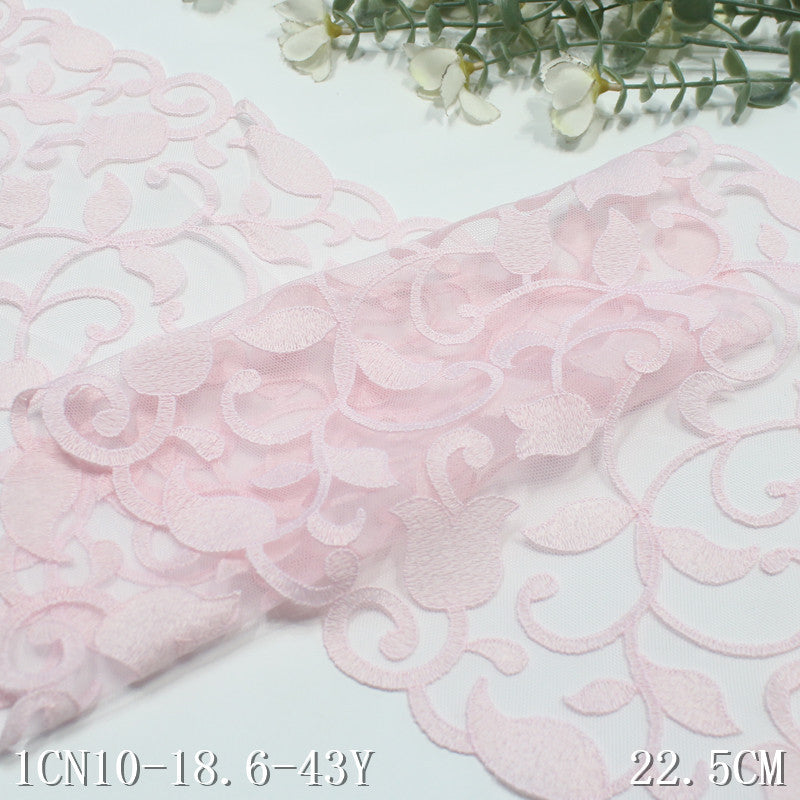【1pack】-Freedombeauty | Pink Full Vintage Floral Mesh Embroidery Lace 22cm Curtain Sofa Cushion Lace Accessories