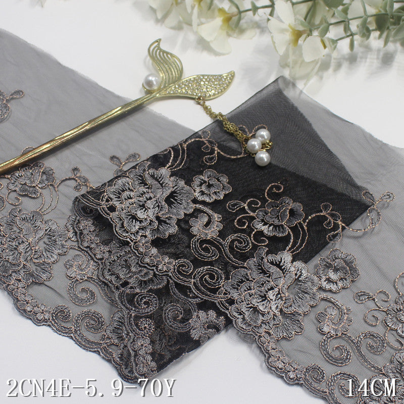 freedombeauty|Multicolor Mesh Single Edge Gold and Silver Thread Flower Embroidery Trim Clothing Curtain 14cm Lace Trim Accessories