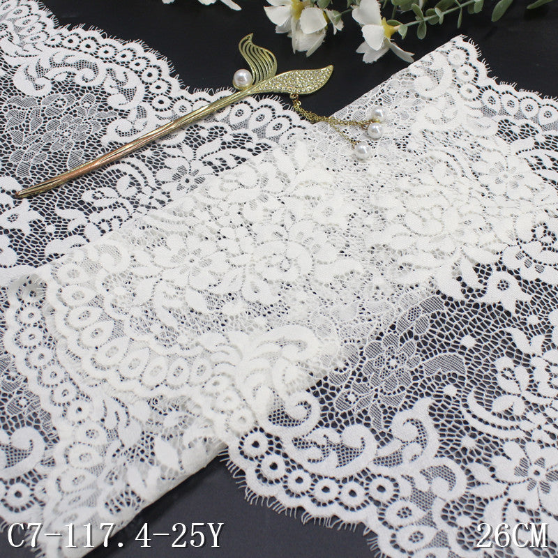 freedombeauty|Multicolor Double-Sided Wavy Asymmetrical Elastic Wide Eyelash Lace Trim Curtain 26cm Lace Trim Accessories