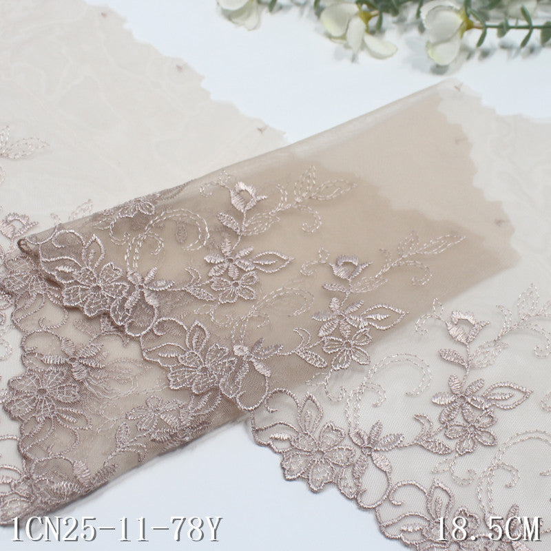【1pack】-freedombeauty|Skin Tone Mesh Single Edge Vintage Floral Embroidery Trim 18cm Clothing Home Textile Lace Trim DIY Accessories
