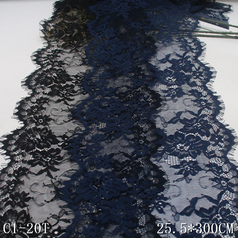freedombeauty|Black and Blue Double Wave Retro Flower Soft Non-Elastic Eyelash 25cm Clothing Home Textile Lace Trim DIY