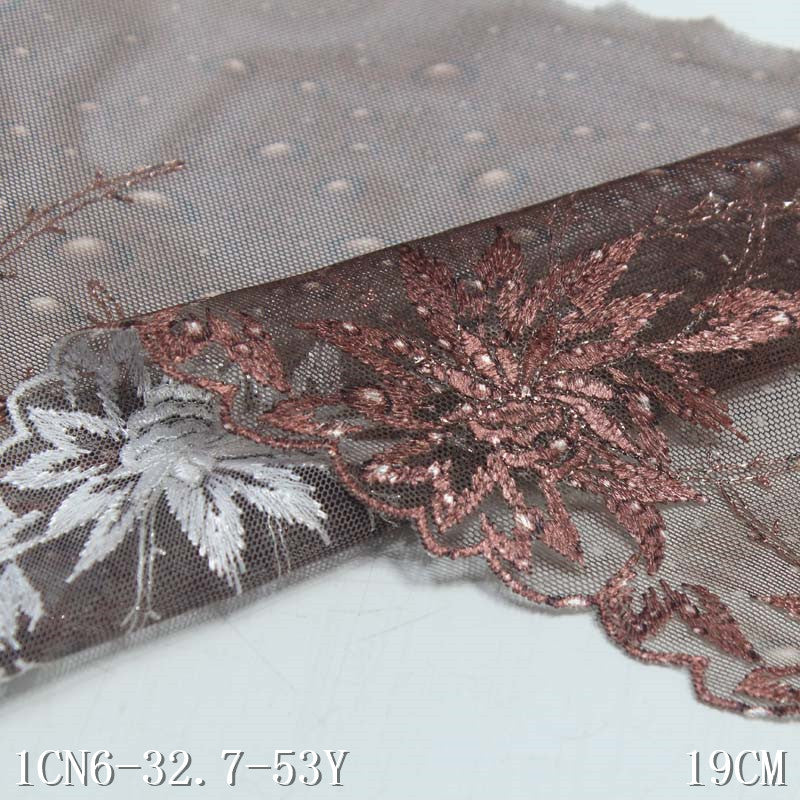 【1pack】-freedombeauty|Three-Color Printed Mesh Single-Sided Silver Thread Flower Embroidery Trim Accessories Curtain Clothing Trim