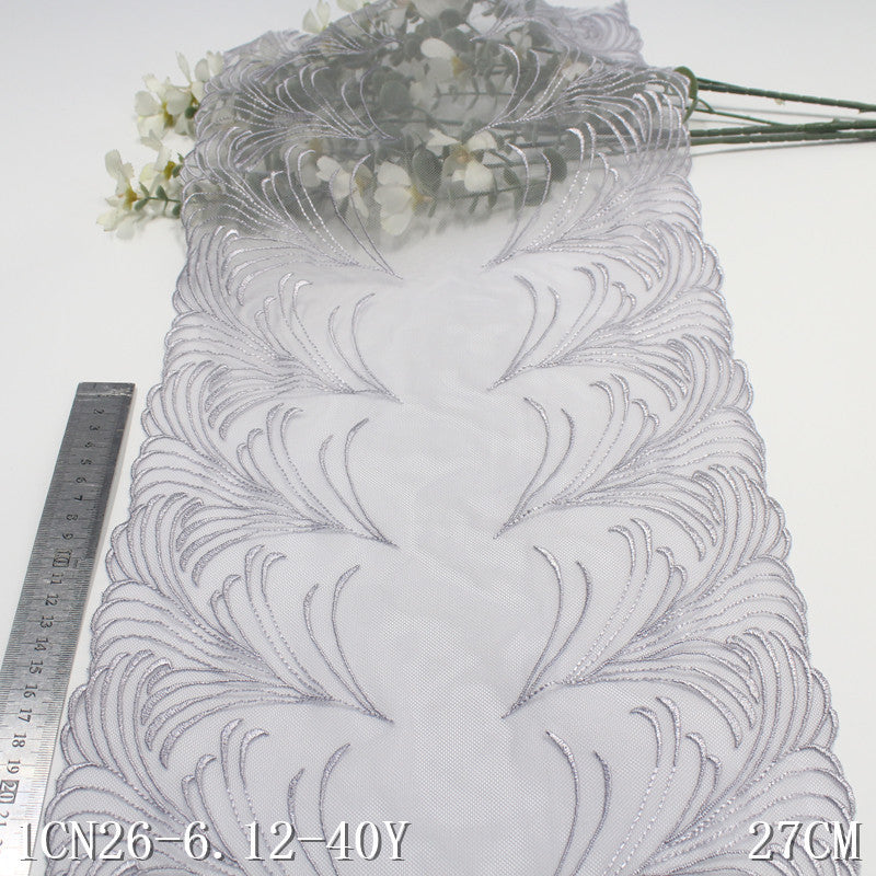 【1pack】-freedombeauty|Blue Double-Sided Pastoral Style Rice Spike Mesh Embroidery Trim Clothing Home Textile 27cm Lace Trim Accessories