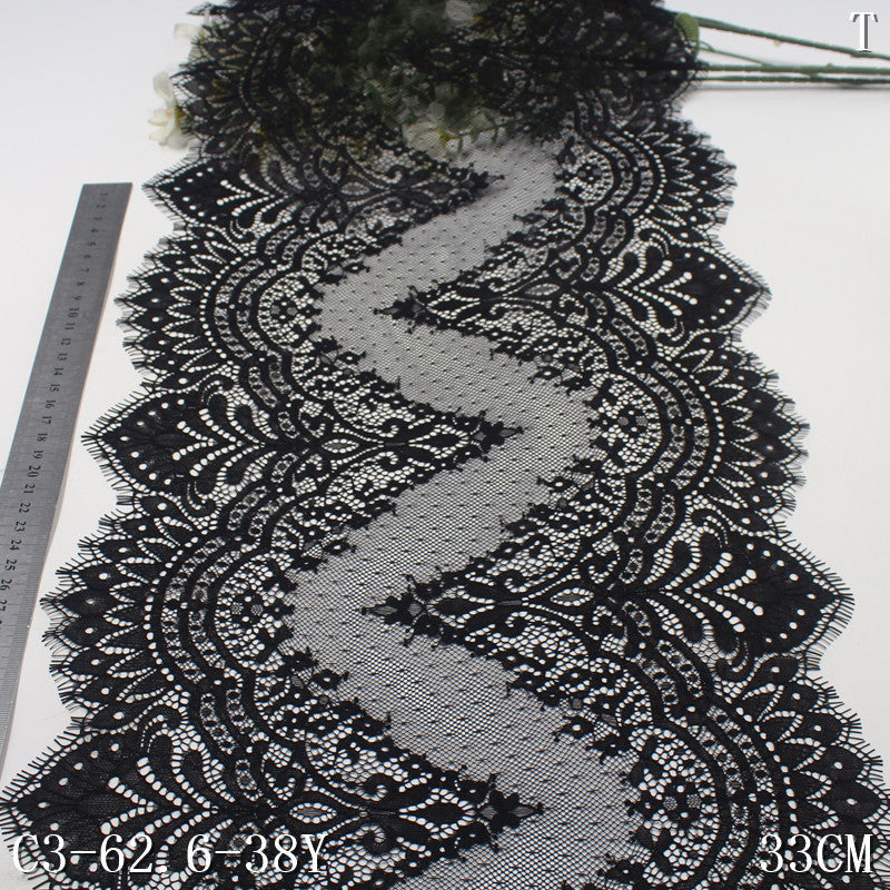 freedombeauty|Black and Red Double-Sided Large Wave Classical Flower Non-Elastic Eyelash 33cm Clothing Home Textile Lace Trim DIY