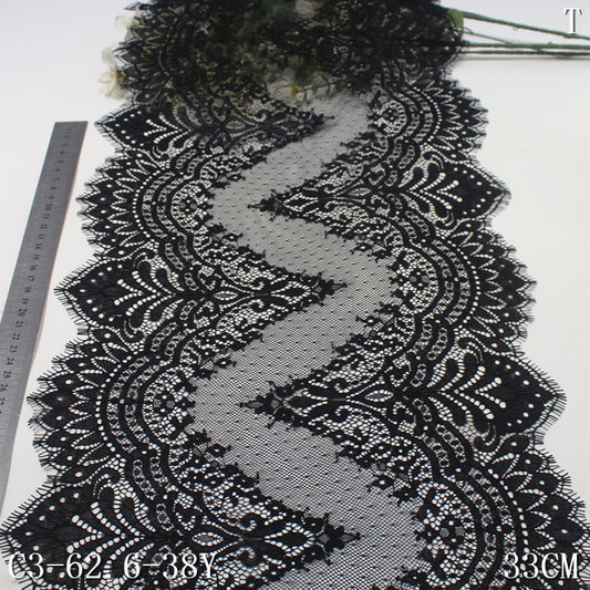 freedombeauty|Black and Red Double-Sided Large Wave Classical Flower Non-Elastic Eyelash 33cm Clothing Home Textile Lace Trim DIY