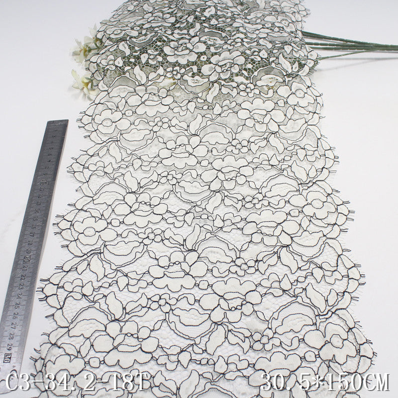 freedombeauty|Off-White Ribbed Full Wave Non-Elastic Eyelash Wide Lace Trim Performance Costume Curtain Lace Trim Accessories