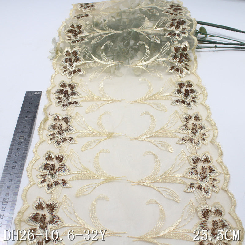 【1pack】-freedombeauty|Apricot Mesh Double-Sided Vintage Flower Embroidery Trim 25cm Curtain Sofa Cushion Lace Trim Accessories