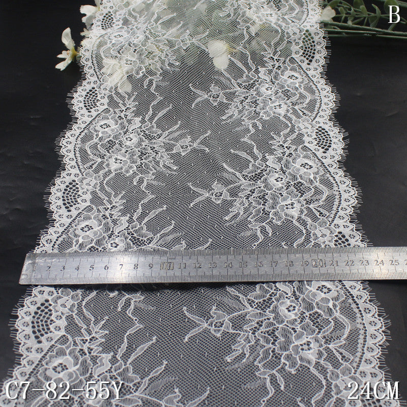 freedombeauty|Black and White Double Wave Retro Flower Lightweight Elastic Eyelash 24cm Clothing Lingerie Lace Trim DIY