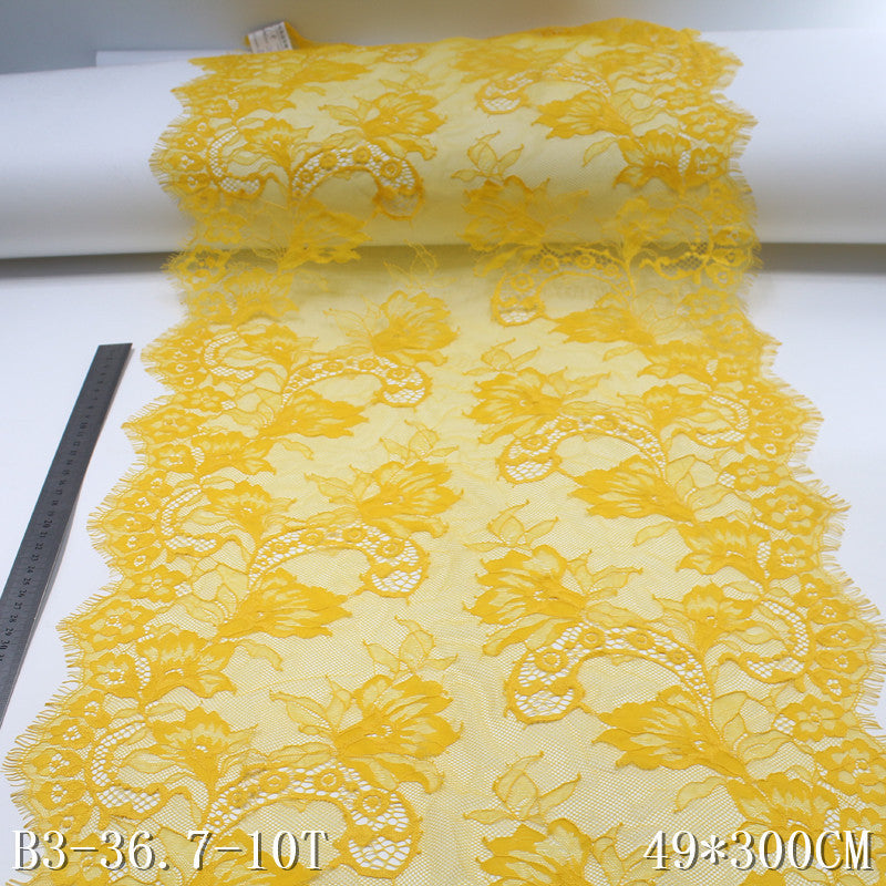 freedombeauty|Yellow Double Wave Retro Flower Soft Non-Elastic Eyelash 49cm Curtain Sofa Cushion Lace Trim Accessories